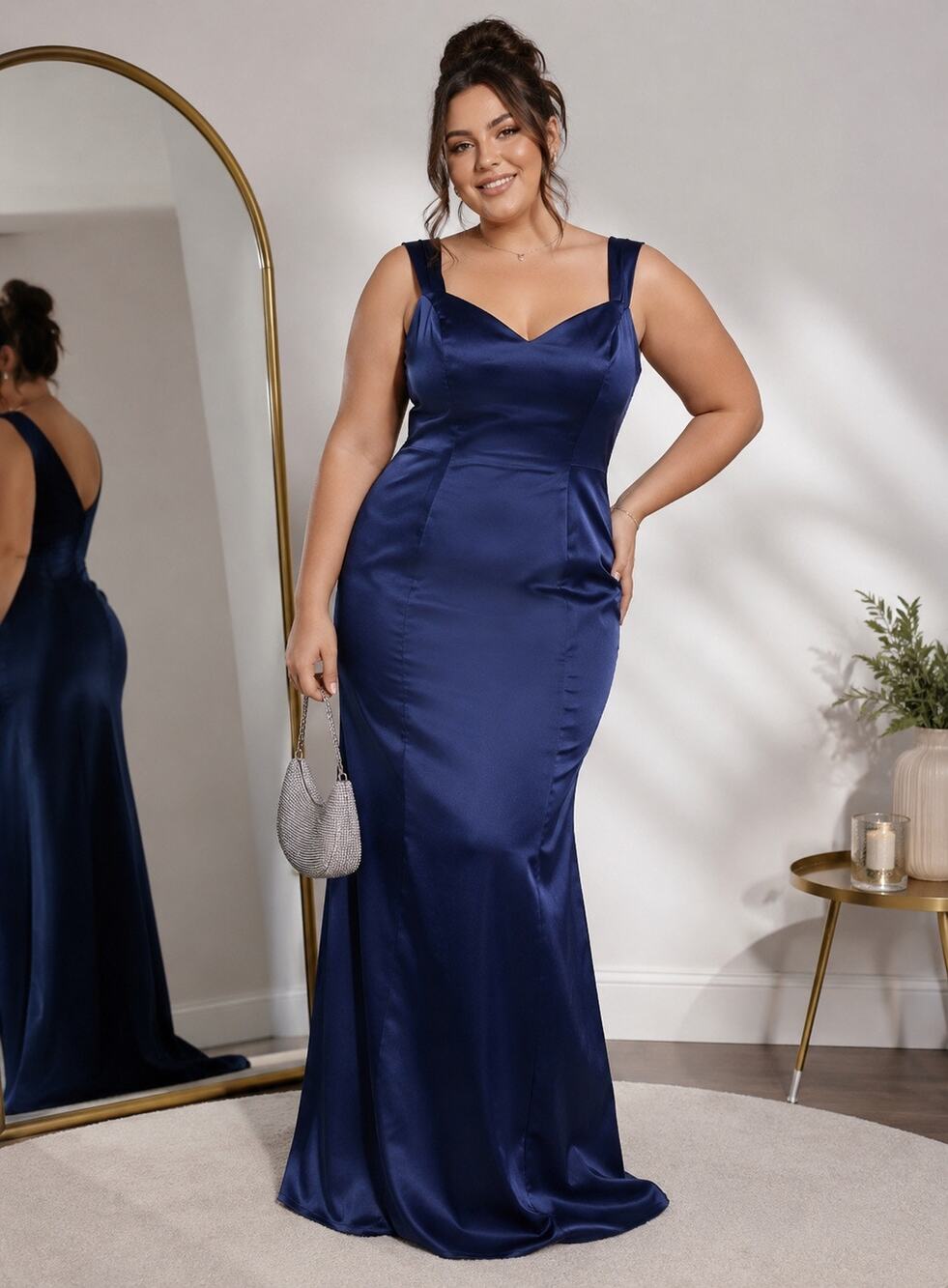 Morilee Madeline Gardner Satiny Mermaid Prom Gown, Wedding Cocktail Sz 16 Navy